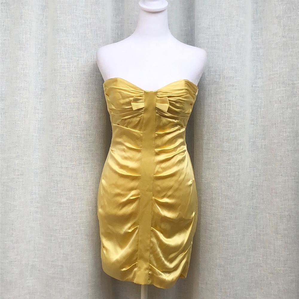 Nicole Miller yellow silk strapless mini dress, Sz 0